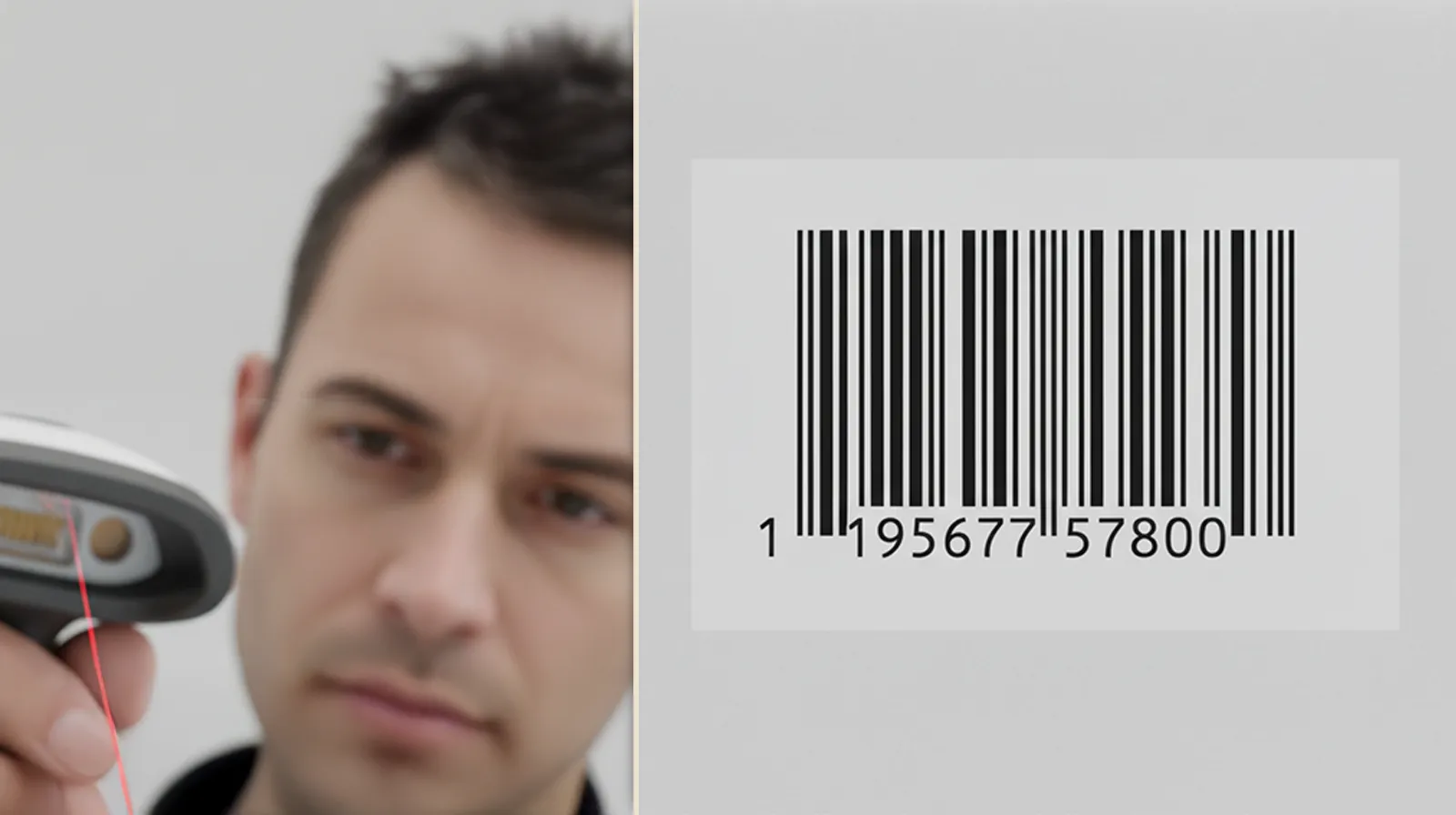 Close-up of a retail barcode printed on a matte carton panel with clear quiet zones, alongside a wrapped label test on a curved bottle under store LEDs