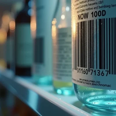 Barcode and Nutrition Panel Compliance on Packaging Close-up of a barcode on a beverage bottle with nutrition panel, showing packaging compliance and clear print for scanning