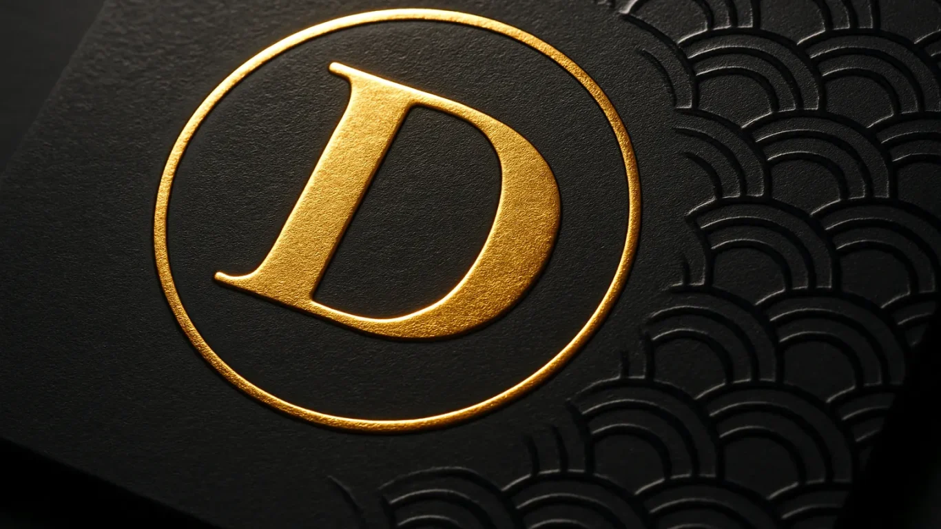 Foil, Emboss & Spot UV: Premium Effects on Cartons Macro of black carton highlighting gold foil, emboss relief and glossy spot UV pattern.