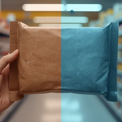 Why Proofs Shift: Daylight vs Store Lighting Packaging proof under daylight and retail LED lighting showing visible color shift