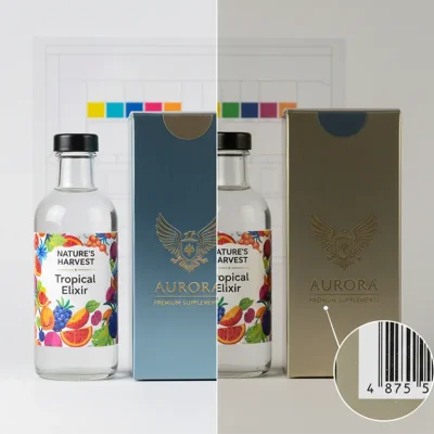 White Ink Underprint for Clear and Metallic Packaging Clear label and metallic carton comparing color with and without white ink underprint