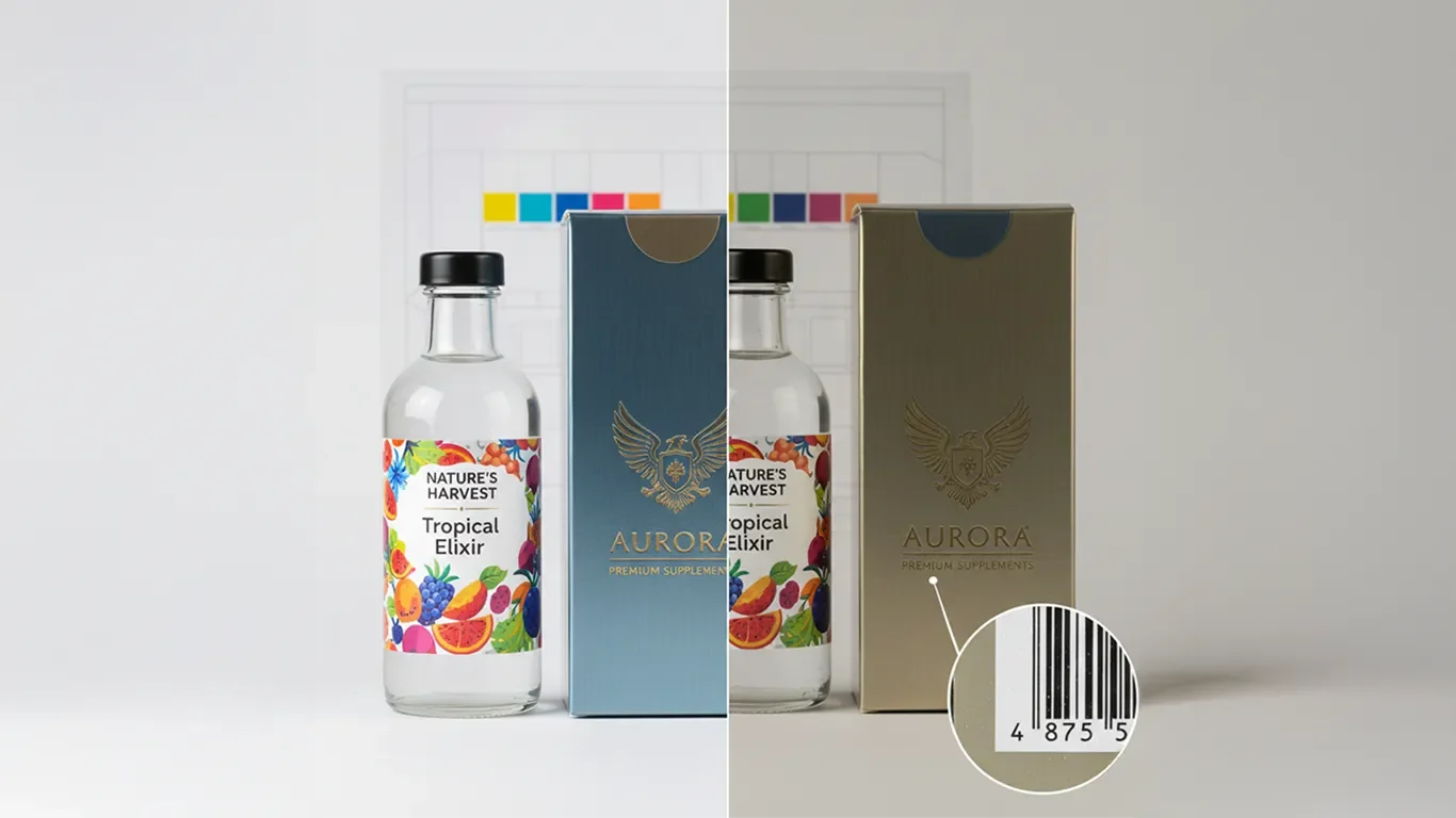White Ink Underprint for Clear and Metallic Packaging Clear label and metallic carton comparing color with and without white ink underprint